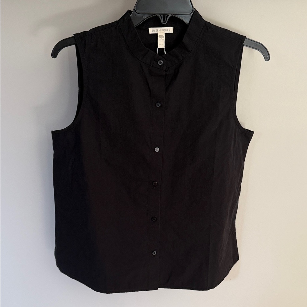 Eileen Fisher Mandarin Collar Black Top
